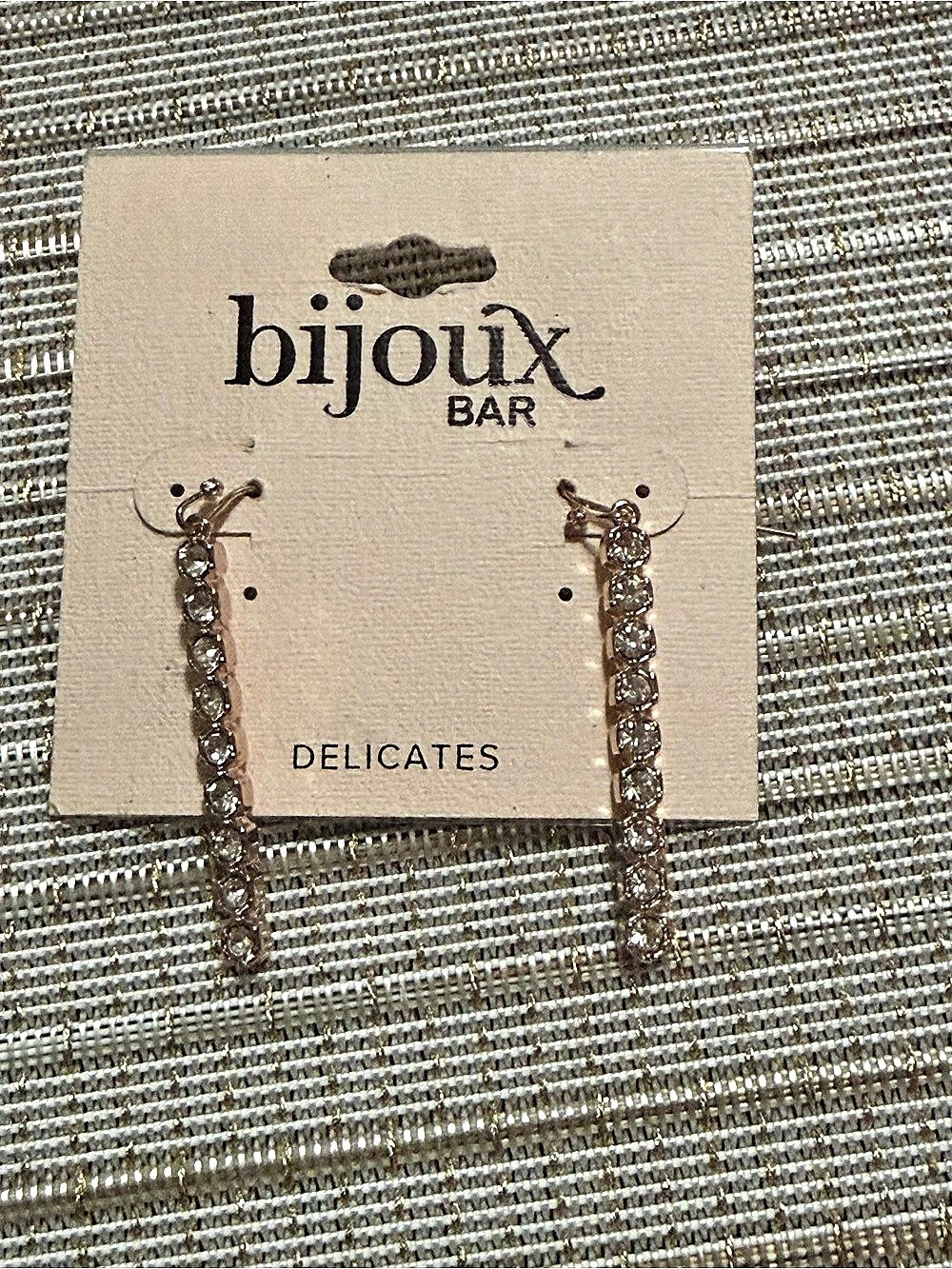 Bijoux Bar Delicates Rhinestone Line Dangle Earrings Gold - Picture 2 of 5